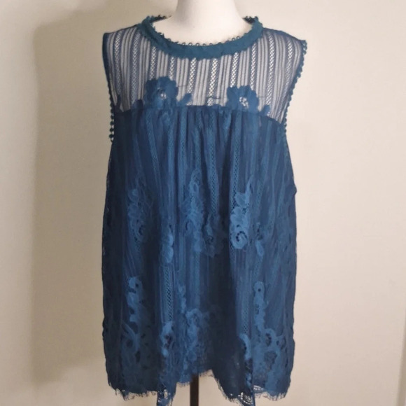 Taylor & Sage lace high collar teal tank  SZ 2X - Picture 2 of 9